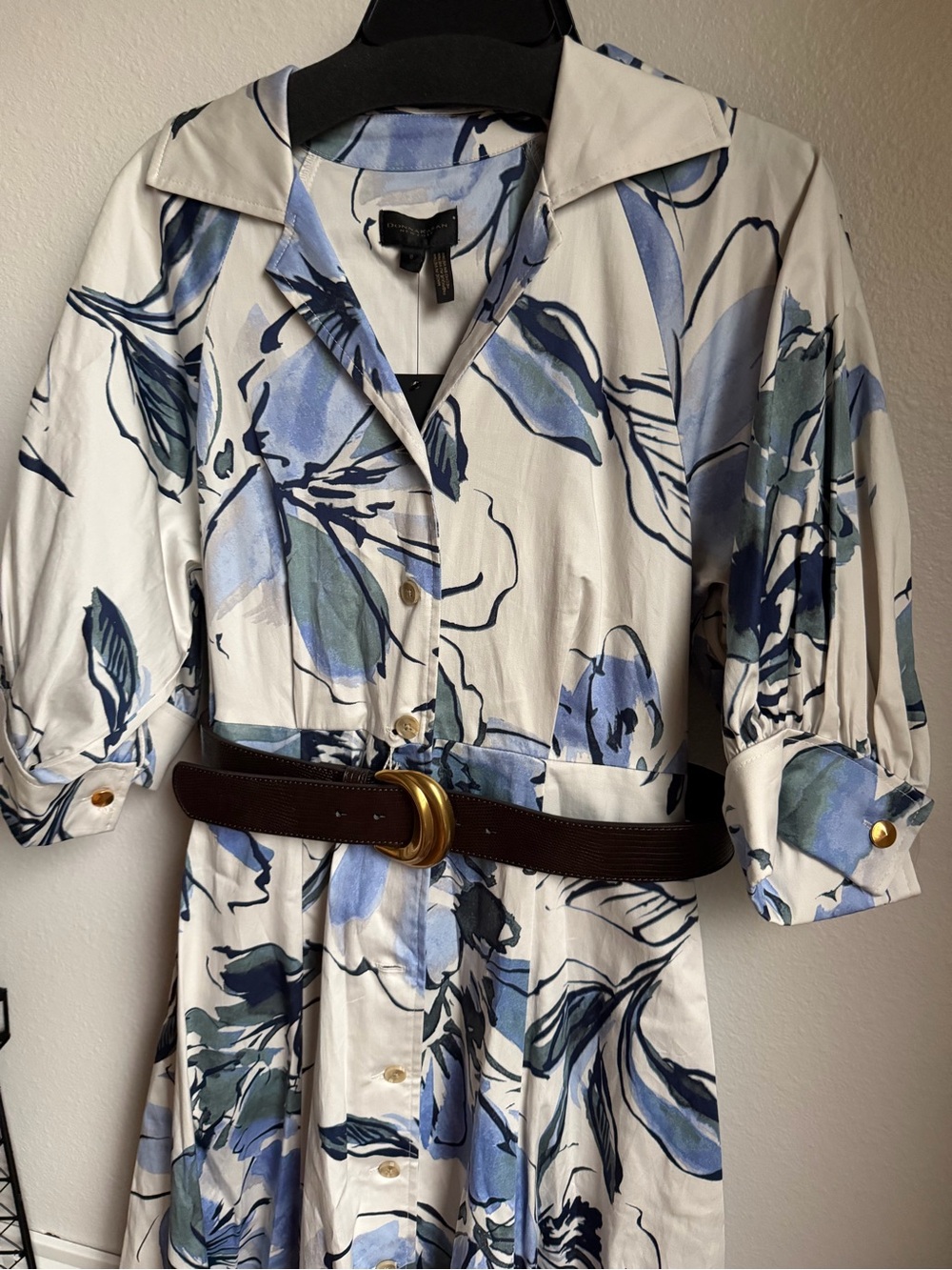 NWT Donna Karan New York Women's Spread Collar Floral Midi Shirt Dress Sz 10 - Picture 4 of 10